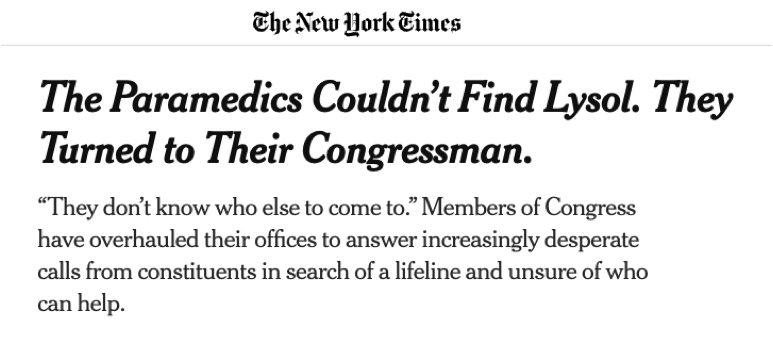 Headline: The Paramedics Couldn’t Find Lysol. They Turned to Their Congressman.