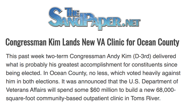 Headline: Congressman Kim Lands New VA Clinic for Ocean County